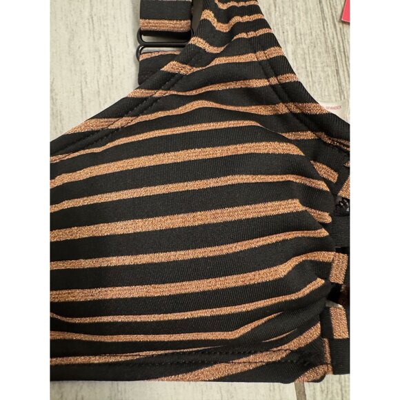 NWT Xhilaration XS Striped Swim Top Bikini Black & Copper - Picture 2 of 5